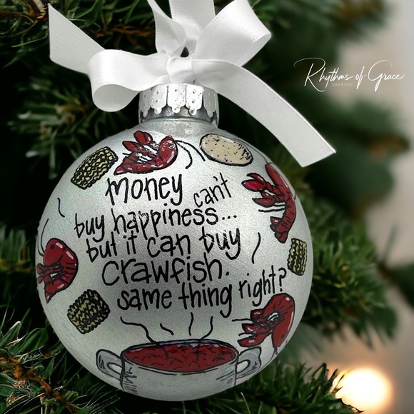 Cajun Christmas Cheer: Crawfish & Happiness Ornament! Custom Personalized Gift - Picture 1 of 10
